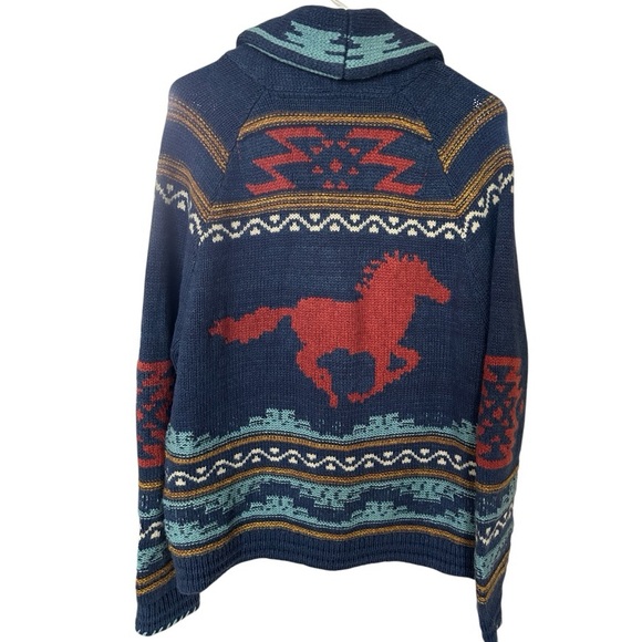 Sundance Wool Cardigan “Rare”Knit Spirit Winds Horse Red/Blue Small EUC - Picture 3 of 15